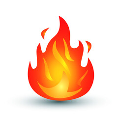 Fire burn emoji flames icon isolated on white background. Vector illustration social media Facebook Whatsapp Instagram Apple Google chat comment reactions, icon template