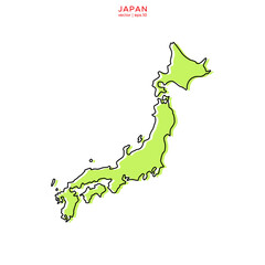 Green Map of Japan with Outline Vector Design Template. Editable Stroke