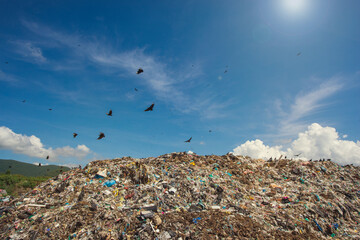 Pile of household garbage in the landfill. Trash in municipal landfills for household waste, pollution problem.