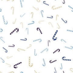 Light Blue, Yellow vector seamless template with sweet christmas sticks.