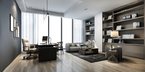3d rendering luxury business meeting and working room in executive office