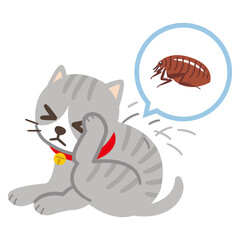 ノミで痒くて体をかきむしる猫のイラストレーション