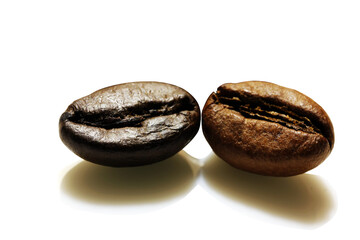 coffee beans isolated on white background, closeup