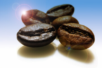 Closeup of coffee beans.  Brown roasted coffee beans.  can be used as background.  Freshly roasted coffee beans.