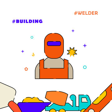 Welder, man in welding mask filled line icon, simple illustration