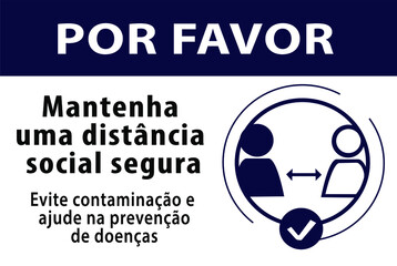 keep a safe social distance sign, avoid contamination and help prevent disease, written in portuguese, vector illustration