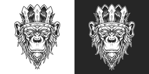 Chimp King Head Logo Line Art