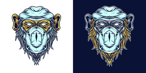 Obraz premium Chimp Medic Head Mascot Logo Illustration