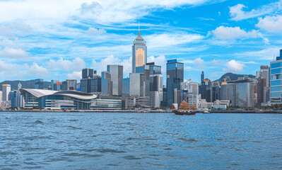 Fototapeta premium Cityscape and skyline at Victoria Harbour in Hong Kong city