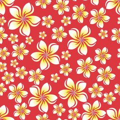 Random frangipani flower seamless repeat pattern background