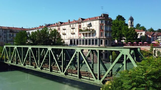 The railway bridge over the river Dora Baltea, Ivrea, Turin, Piedmont, Italy