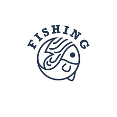 Fish Logo icon design template element with linear style