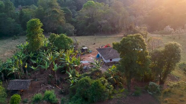 Aerial view of a tipical rural house in Honduras, made with clay and adobe.