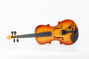 The brown violin on a white background.