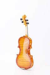 Close up of the back of a wooden violin with a smooth surface