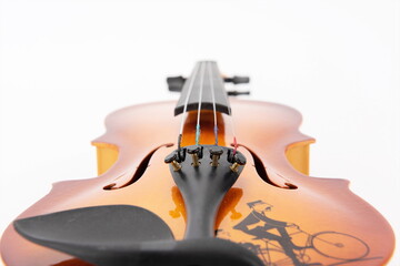Close up of the wooden violin strings.