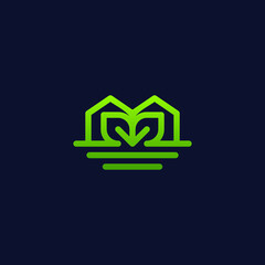 Home Leaf Line Minimalist Abstract Creative Icon Logo Design Template Element Vector