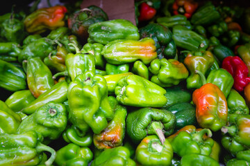 Green capsicums for sale at a street market in Havana