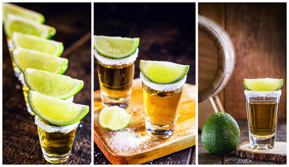 Tequila composite, several tequila shots, mexico symbol drink, international tequila day 24th july
