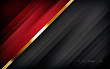 Red and black abstract background. Modern diagonal texture with gold list.