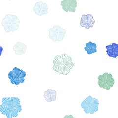 Light Blue, Green vector seamless doodle template with flowers. Doodle illustration of flowers in Origami style. Design for textile, fabric, wallpapers.