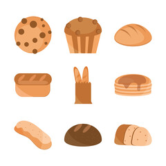 bread menu bakery food product flat style icons set