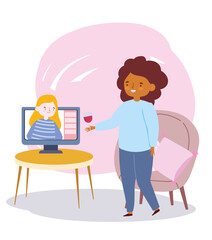 online party, meeting friends, people staying in touch with each other by internet