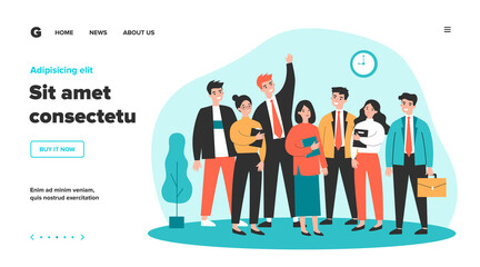 Happy business colleagues team portrait. Group of office employees standing together. Vector illustration for corporate staff, career, job, professionals concept