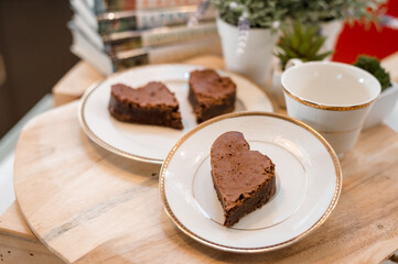 Fototapeta na wymiar chocolate brownie on white dish