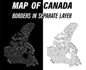 Fototapeta na wymiar detailed map of Canada with borders. Educational design element. Easy editable black and white vector