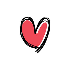 Heart doodle icon, symbol of love. Hand drawn illustration.