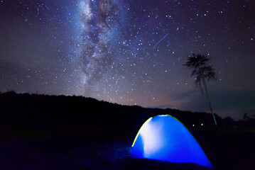 Beautiful nightscape with Starry and Milky Way Galaxy rising in Kudat Sabah North Borneo. Image...