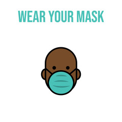 Person wearing face mask vector icon. Coronavirus pandemic protection.
