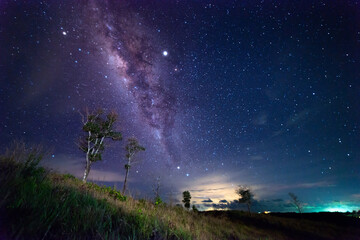 Beautiful nightscape with Starry and Milky Way Galaxy rising in Kudat Sabah North Borneo. Image contain Noise and Grain due to High ISO.