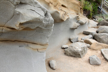 Details of the Bass Coast in Victoria, Australia, feauturing the coastline, beach, rock formations, seaweed and natural beauty.