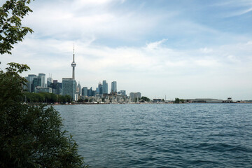 Fototapeta na wymiar View of the Toronto skyline from lake Ontario. Toronto skyline and CN tower