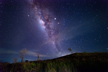 Beautiful nightscape with Starry and Milky Way Galaxy rising in Kudat Sabah North Borneo. Image contain Noise and Grain due to High ISO.