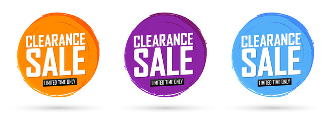 Set Clerance Sale banners design template, discount tags, brush grunge, vector illustration