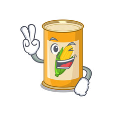 Happy corn tin cartoon design concept show two fingers