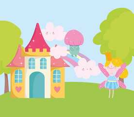 Obraz na płótnie Canvas little fairy princess mushroom rainbow castle tale cartoon