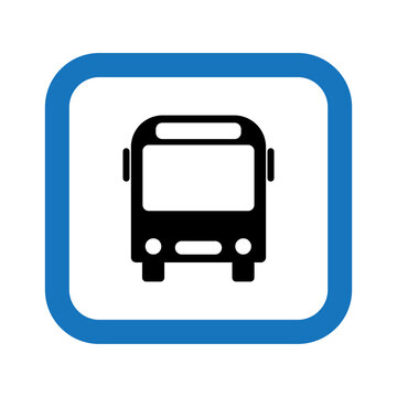Bus stop sign. Vector public transport icon. Illustration of a route vehicle symbol. Graphic symbol of passenger services. Stock Photo.