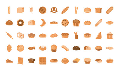 bread menu bakery food product flat style icons set