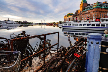 Stockholm, Sweden  Metal garbage like bicycles and shopping carts pulled out of the sea at...
