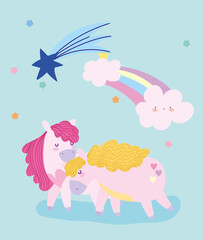little unicorns rainbow shooting star fantasy magic animal cartoon