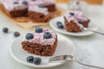 sweet home made chocolate brownie with blueberries
