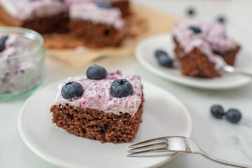 sweet home made chocolate brownie with blueberries