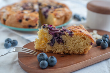 sweet home made almond blueberry pie on a plate