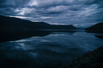 Moody view of the Canadian Rocky Mountains at Dusk