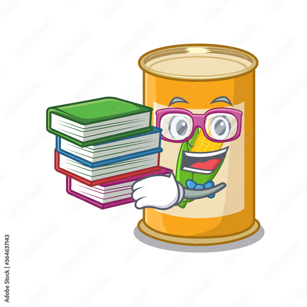 Sticker a diligent student in corn tin mascot design concept read many books