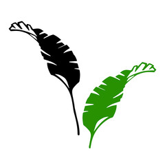 Palm leaves as a design elements. Green and black silhouette on white background. Hand drawn ink style. Tattoo and logo inspiration. Vector image isolated.